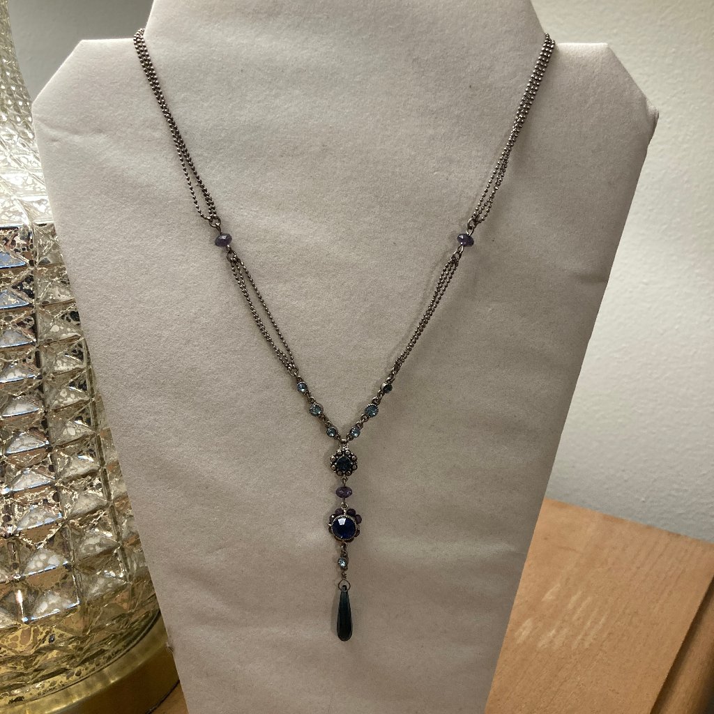 Liz Claiborne Vintage Blue Stone Silver Lariat Chain Necklace 16$